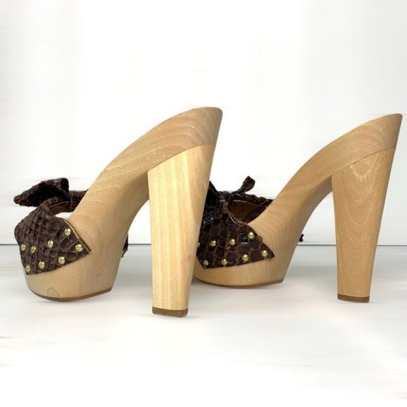 SPAZIOMODA wood leather snakeskin touch sandals women size 37 - Picture 8 of 17
